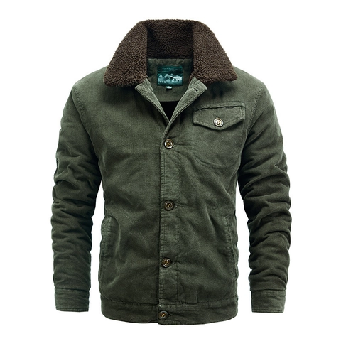 Veste en Velours Côtelé Vintage pour Hommes Avec Col en Polaire Sherpa Chaud Simple Boutonnage Hiver Décontracté Veste de Travail