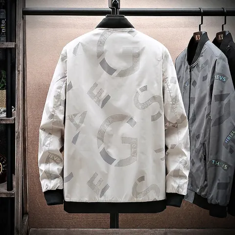 Chaqueta Bomber Casual Para Hombre Estampado Letras Cuello Alzado Puños Acanalados Cremallera Primavera Otoño Talla Grande Cortavientos