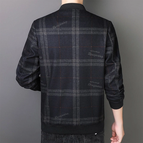 Herren Casual Business Karojacke Baseballkragen Buchstabendruck Slim Fit Bomberjacke Reißverschluss Mantel Für Frühling Herbst