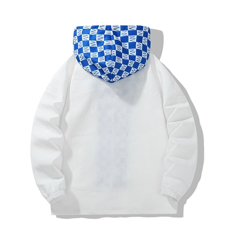 Veste Coupe-vent Décontractée à Capuche pour Hommes Texture Gaufrée Motif à Carreaux Fermeture Éclair Streetwear