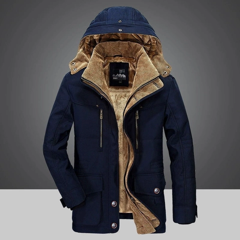 Giacca Imbottita in Cotone da Uomo Invernale Media Lunghezza Foderata in Pile Cappuccio Antivento Caldo Soprabito Parka