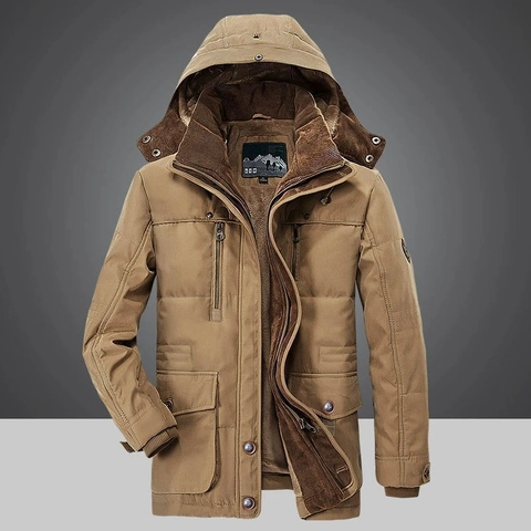 Giacca Imbottita in Cotone da Uomo Invernale Media Lunghezza Foderata in Pile Cappuccio Antivento Caldo Soprabito Parka