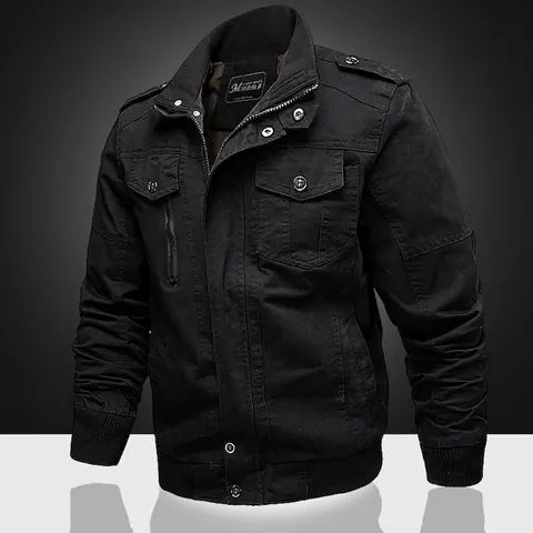 Herren Casual Baumwolle Workwear Jacke Stehkragen Militärstil Plus Size Multi Tasche Winddicht Cargo Außenbekleidung Mantel