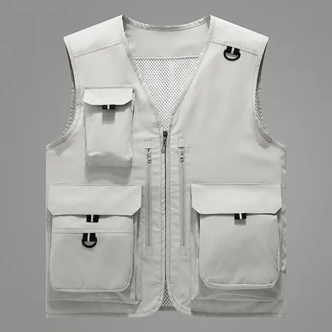 Men Outdoor Multi-Pocket Utility Vest Breathable Mesh Back Fishing Photography Gilet Casual Loose Sleeveless Jacket For Men
