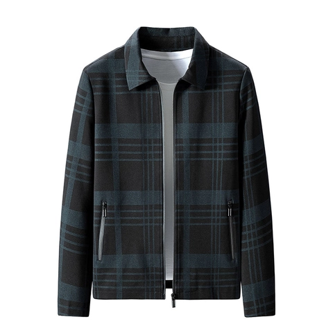 Chaqueta Casual de Cuadros para Hombre 100% Poliéster Forro de Lana Abrigo Cálido de Invierno Con Solapa y Bolsillos Con Cremallera