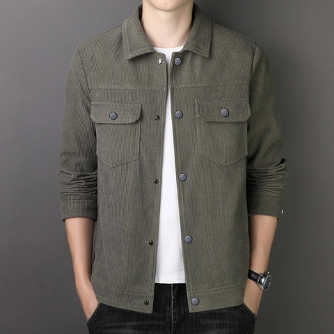 Men's Casual Corduroy Jacket Vintage Solid Color Lapel Button Up Coat Slim Fit Spring Autumn Workwear Outerwear Top