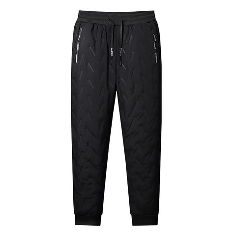 Men Winter Warm Quilted Pants Fleece Lined Thick Joggers Elastic Waist Drawstring Casual Padded Trousers Outdoor Windproof