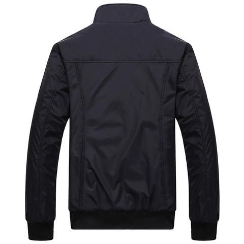 Men Casual Windproof Stand Collar Jacket Polyester Outerwear Grid Lining Shoulder Straps Ribbed Cuffs Business Daily Coat