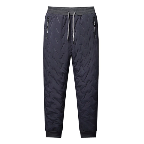 Men Winter Warm Quilted Pants Fleece Lined Thick Joggers Elastic Waist Drawstring Casual Padded Trousers Outdoor Windproof