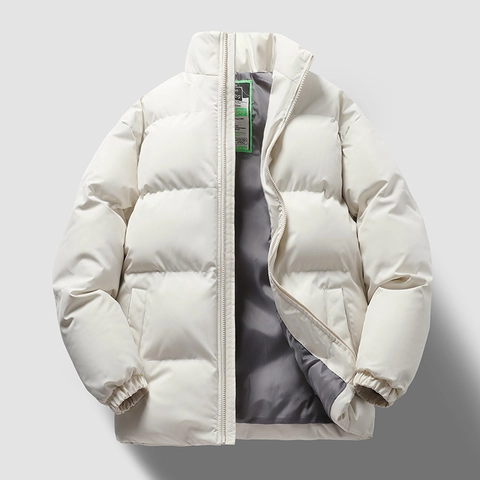 Men's Casual Stand Collar Puffer Jacket Thick Warm Winter Coat Solid Color Windproof Zipper Outerwear For Men Autumn Winter