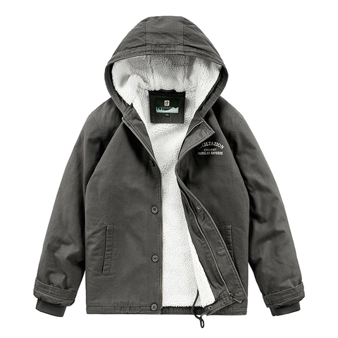 Veste de Travail à Capuche pour Hommes Doublée Sherpa Toile de Coton Coupe-Vent Manteau d'Hiver Épais Vêtements Décontractés Mode Masculine