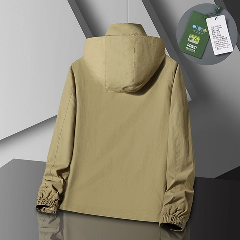 Men Casual Hooded Jacket Lightweight Nylon Windbreaker Workwear Multi Pockets Outdoor Full Zip Coat For Men Daily Wear