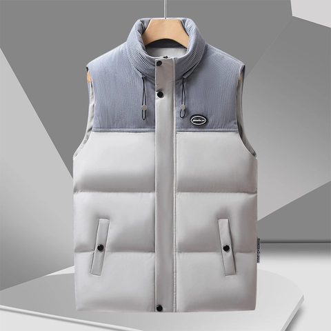 Herren Winter Wattierte Weste Stehkragen Cord Patchwork Warme Ärmellose Jacke Casual Übergröße Puffer Weste Für Männer