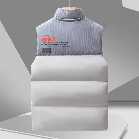 Herren Winter Wattierte Weste Stehkragen Cord Patchwork Warme Ärmellose Jacke Casual Übergröße Puffer Weste Für Männer