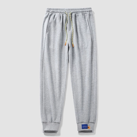 Pantaloni Jogger da Uomo in Misto Cotone Casual Vita Elastica Con Coulisse Colorata e Toppa Decorativa Pantaloni Sportivi