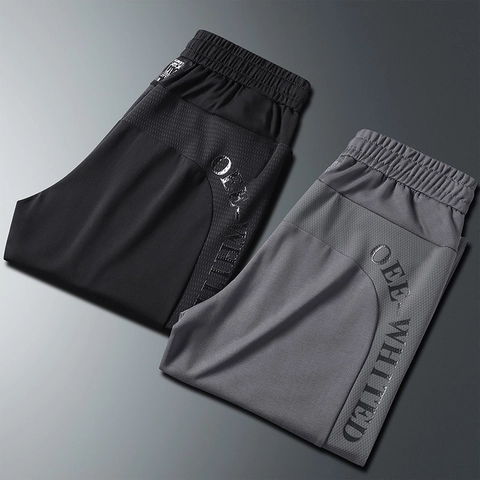 Pantalon d'Été en Satin de Glace pour Hommes Respirant à Séchage Rapide Jogging Jambe Droite Décontracté avec Panneaux en Maille