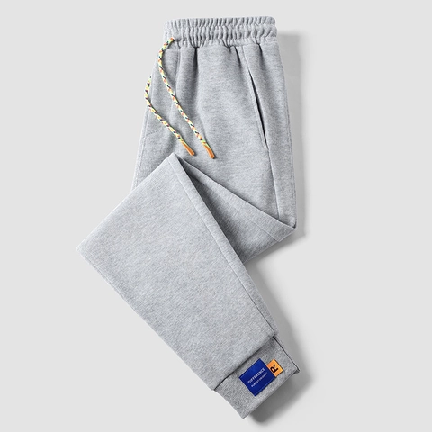 Pantaloni Jogger da Uomo in Misto Cotone Casual Vita Elastica Con Coulisse Colorata e Toppa Decorativa Pantaloni Sportivi