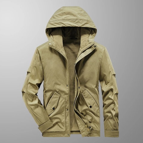 Men's Hooded Work Jacket Winter Warm Fleece Lined Windbreaker Outdoor Casual Multi Pocket Cargo Coat For Men Utility Jacket