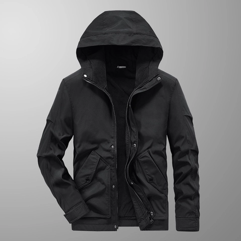 Men's Hooded Work Jacket Winter Warm Fleece Lined Windbreaker Outdoor Casual Multi Pocket Cargo Coat For Men Utility Jacket