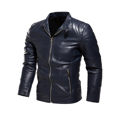 Giacca in Pelle PU da Uomo Biker Collo in Piedi Cappotto da Moto Trapuntato Foderato in Pelliccia Sintetica Antivento Casual