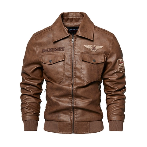Men Vintage Pilot PU Leather Jacket Faux Fur Collar Biker Bomber Coat Windproof Outerwear Casual Autumn Winter Clothing