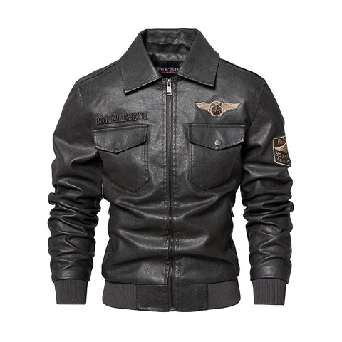 Men Vintage Pilot PU Leather Jacket Faux Fur Collar Biker Bomber Coat Windproof Outerwear Casual Autumn Winter Clothing