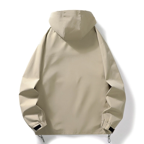 Men Hooded Windbreaker Jacket Windproof Casual Outdoor Work Cargo Style Plus Size Long Sleeve Solid Color Zip Up Top