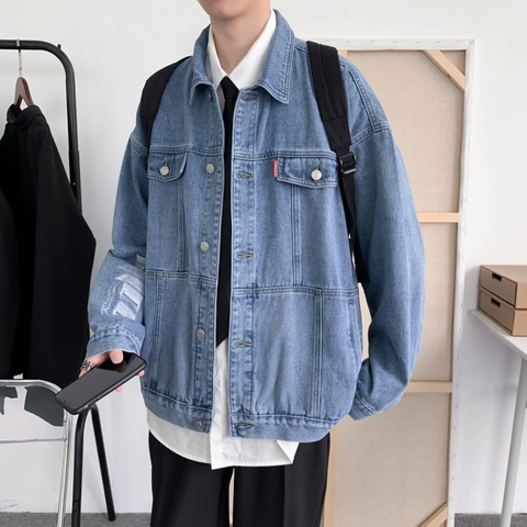 Herren Casual Denimjacke Baumwolle Gewaschen Locker Streetwear Jacke Mit Buchstabendruck Für Den Herbst Alltag