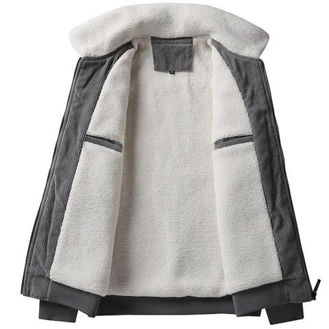Chaqueta de Pana para Hombre Con Forro de Sherpa Invierno Cálido Forrado de Vellón Casual Cremallera Ropa de Abrigo Color Sólido Abrigo de Moda para Hombre
