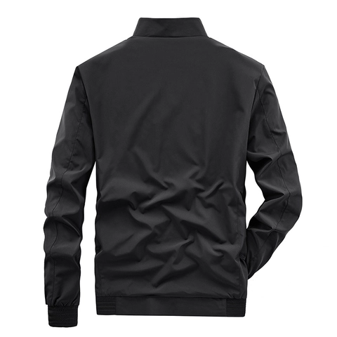 Men's Casual Stand Collar Jacket Windproof Polyester Outerwear Ribbed Cuffs Lightweight Zip Up Coat For Daily Outdoor Clothes
