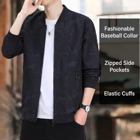 Men's Bomber Jacket Polyester Marble Print Baseball Collar Zipper Windproof Outerwear Fashion Urban Streetwear Coat