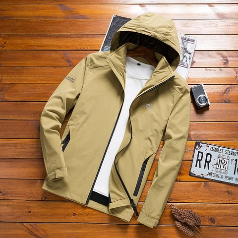 Men's Outdoor Hooded Jacket Windproof Spandex Fabric Casual Sportswear Hiking Windbreaker For Spring Autumn Sport Coats