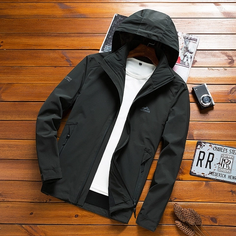 Men's Outdoor Hooded Jacket Windproof Spandex Fabric Casual Sportswear Hiking Windbreaker For Spring Autumn Sport Coats
