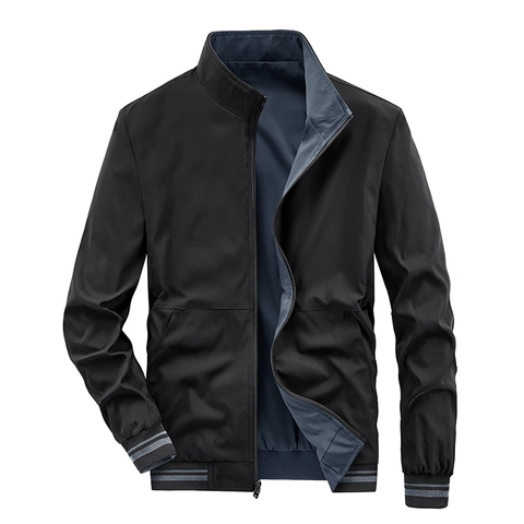 Men's Reversible Stand Collar Jacket Casual Windproof Polyester Outerwear Lightweight Bomber Coat For Daily Wear Autumn Fashion