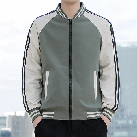 Ανδρικό Bomber Μπουφάν Color Block Πολυεστέρας Baseball Casual Μανίκια με Αντίθεση Ριγέ Λάστιχο Φερμουάρ Παλτό