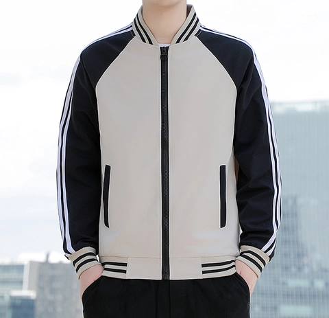 Ανδρικό Bomber Μπουφάν Color Block Πολυεστέρας Baseball Casual Μανίκια με Αντίθεση Ριγέ Λάστιχο Φερμουάρ Παλτό