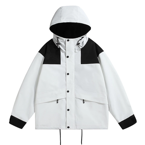 Men Outdoor Windbreaker Jacket Hooded Windproof Breathable Coat Casual Color Block Sportswear Polyester Male Clothing