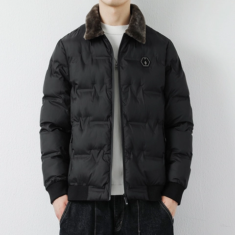 Men Winter Puffer Jacket With Faux Fur Collar Thick Padded Coat Windproof Quilted Jacket Casual Fashion Solid Outerwear For Men