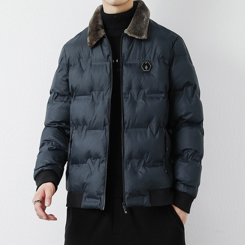 Men Winter Puffer Jacket With Faux Fur Collar Thick Padded Coat Windproof Quilted Jacket Casual Fashion Solid Outerwear For Men