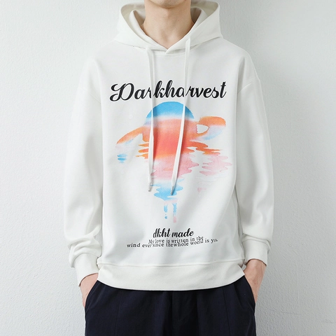 Amerikanischer Vintage Herren Kapuzenpullover Baumwolle Grafik Brief Druck Lockere Passform Kordelzug Langarm Streetwear Retro Sweatshirt