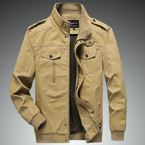 Chaqueta de Trabajo de Algodón Casual para Hombre Cuello Alto Multibolsillos Chaqueta Utility para Exterior Resistente al Viento Corte Holgado Otoño Estilo Militar Abrigo