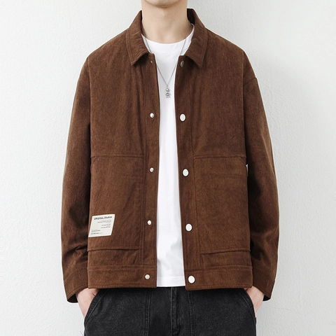 Men's Vintage Corduroy Jacket Loose Fit Casual Workwear Outerwear Single Breasted Lapel Solid Color Fashion Sport Top Coat
