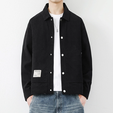 Men's Vintage Corduroy Jacket Loose Fit Casual Workwear Outerwear Single Breasted Lapel Solid Color Fashion Sport Top Coat