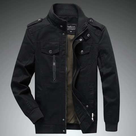 Giacca Militare da Uomo in Cotone Colletto alla Coreana Casual Spalline Taglie Forti Leggera Cappotto Cargo per Primavera Autunno