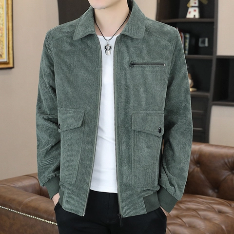 Chaqueta de Pana Vintage para Hombre Informal Holgada con Cremallera Completa Ropa de Abrigo con Múltiples Bolsillos Moda de Manga Larga Color Sólido Abrigo con Puños Acanalados