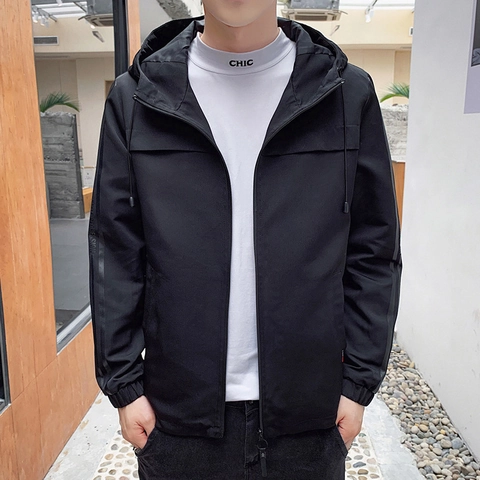 Herren Kapuzenjacke Polyester Winddicht Casual Streetwear Buchstabendruck Kontraststreifen Reißverschluss Oberbekleidung Für Junge Männer
