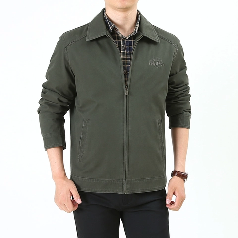 Giacca in Cotone Slim Fit da Uomo Business Casual Leggera Collo a Revers Cerniera Antivento Capispalla Tinta Unita Cappotto
