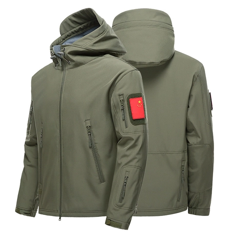 Herren Taktische Softshell Jacke Wasserdicht Winddicht Fleece Gefüttert Mit Kapuze Outdoor Überfallmantel Wandern Sportbekleidung