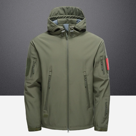 Herren Taktische Softshell Jacke Wasserdicht Winddicht Fleece Gefüttert Mit Kapuze Outdoor Überfallmantel Wandern Sportbekleidung