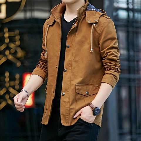 Herren Kapuzen Cargo Jacke Baumwolle Canvas Winddicht Mantel Mit Karofutter Mehrfachtaschen Casual Mode Outerwear Für Herbst Winter